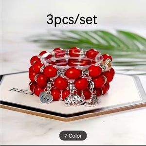 Deep red Bohemian 3 piece bracelet.